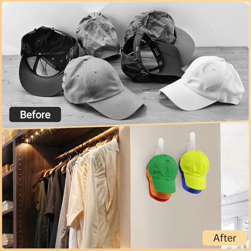 PAVSTINE Acrylic Hat Hook for Wall, 2 Pack Hat Organizer for Baseball Cap, No Drilling Strong Adhesive Hat Rack, Multi-Purpose Sticky Hat Storage Hat Hangers for Wall, Door, Closet, Display, Clear
