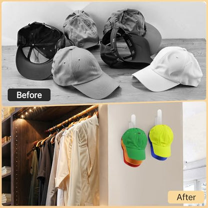PAVSTINE Acrylic Hat Hook for Wall, 2 Pack Hat Organizer for Baseball Cap, No Drilling Strong Adhesive Hat Rack, Multi-Purpose Sticky Hat Storage Hat Hangers for Wall, Door, Closet, Display, Clear
