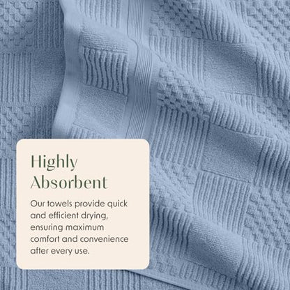 Springtree Home 100% Cotton Bath Towel Set of 4 | Blue Towels | Geometric Textured Design | Absorbent & Quick-Dry | 4 Bath Towels | Oeko-TEX® Standard 100 Cotton | Myla Collection - Blue Cashmere - color: Blue Cashmere, size: Bath Towel (4 Pack)