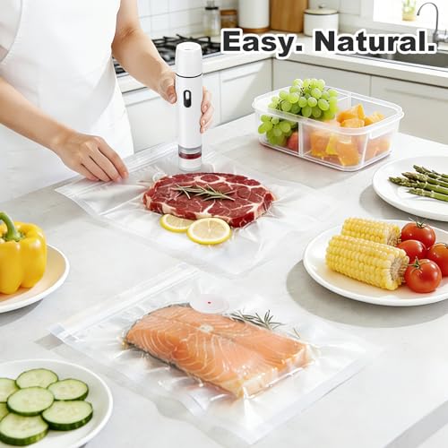 Handheld Vacuum Sealer for Food Storage, Portable Cordless Rechargeable Vacuum Sealer with Reusable Bags, Electric One-Touch Food Sealer for Meal Prep, Sous Vide, Freezer, Travel & RV