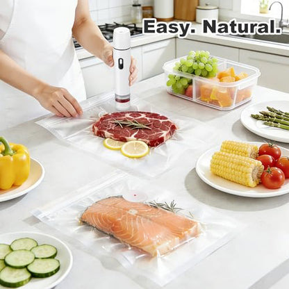 Handheld Vacuum Sealer for Food Storage, Portable Cordless Rechargeable Vacuum Sealer with Reusable Bags, Electric One-Touch Food Sealer for Meal Prep, Sous Vide, Freezer, Travel & RV