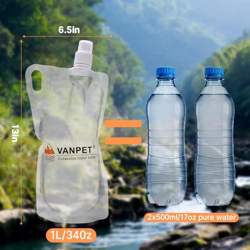 VANPET 1L Hiking Collapsible Water Bottles, 33OZ BPA-Free Plastic Flasks, Reusable Drink Bags, Foldable Backpacking Water Bottle for Travel Camping Hiking (2-Pack) - color: 2-Pack