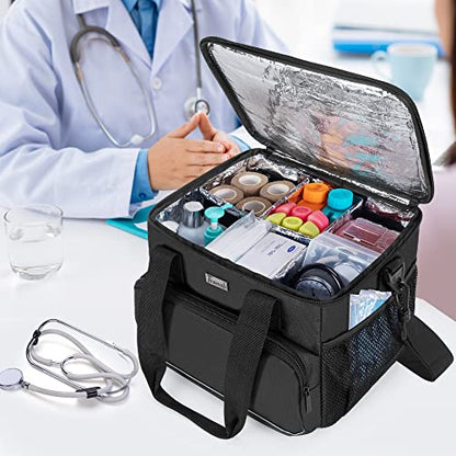 Trunab Insulated Medical Bag with Adjustable Dividers, Medicine Supplies Water-Resistant Bag for Home, Travel, Camping, Empty Bag - Patented Design,Black - color: Black, size: Large