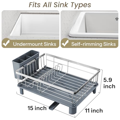 SNTD Dish Drying Rack - Small Dish Rack for Kitchen Counter, Stainless Steel Dish Drainer with Utensil Holder and Drainboard, 11" W x 15" L (Silver) - color: Silver, size: 11" W x 15" L