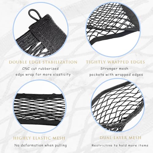2 Pcs Small Cargo Net, Mesh Pocket Elastic Cargo Net Stretchable Car Net Pocket Storage with 8 Mounting Screws and Hooks for SUV/Car/Truck/RV/Boat（17.7 ×9.8in） - size: 17.7 x 9.8 inches