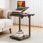 C Shaped End Table for Couch, C Side Table with Convertible Desktop, Folding Tray & Lockable Wheels, 360 Swivel TV Tray Table, Couch Tables That Slide Under, for Living Room, Bedroom, Sofa, Walnut