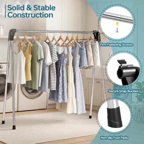 TOOLF 55 Inch Stainless Steel Collapsible Clothes Drying Rack | Drying Rack Clothing, Non Slip Foot Pads, Indoor Outdoor Use, Garments, Sweaters, Towels, Delicate Laundry Daily Wear - size: 55 inch new