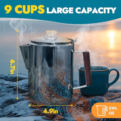 CANWAY Percolator Coffee Pot & Portable Camping Stove Set for Backpacking Hiking Stainless Steel Mini Wood Burning Stove 9 CUP Camping Stovetop Coffee Maker Outdoor Home with Carry Bag - style: Set