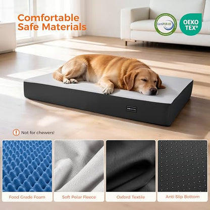 5 Inch Thick Orthopedic Dog Bed for Medium & Large Dogs, High Density Egg Crate Memory Foam with Support Foam, Waterproof Liner & TPU, Removable Washable Cover, Nonskid Bottom, 36"x27"x5", Grey - size: 36''L x 27''W x 5''Th