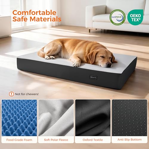 5 Inch Thick Orthopedic Dog Bed for Medium & Large Dogs, High Density Egg Crate Memory Foam with Support Foam, Waterproof Liner & TPU, Removable Washable Cover, Nonskid Bottom, 41"x29"x5", Grey - size: 41''L x 29''W x 5''Th