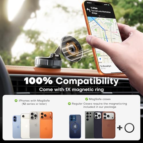Car Phone Holder, 360°Adjustable Magnetic Phone Holder for Car, Foldable Suction Cup Phone Mount, Phone Holders for Your Car for iPhone 17/16/15/14/13/12 Series - color: Black