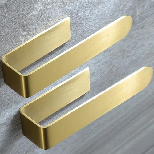 Taozun Adhesive Towel Rack/Hand Towel Holder, Gold Towel Holder for Bathroom Towel Bar Stick on Wall, Stainless Steel Brushed Towel Ring, 2 Packs - color: Gold, size: 8-inch(2 Pack)