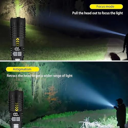 Rechargeable Flashlights with Side Light & Digital Power Display, Bright LED Flashlight with Warning Lights, 5 Modes & Waterproof for Emergency, Camping, Hiking and Home - color: Black