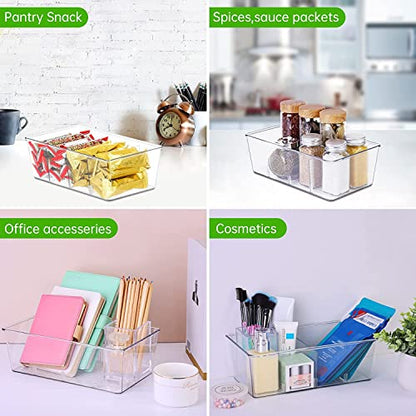 wilfox Pantry Organization, 3 Pack Clear Organizer Bins with Removable Dividers for Pantry, Kitchen, Fridge, Cabinet, Stackable Storage Bins for Snack, Pouches, Spice Packets - size: 3PCS