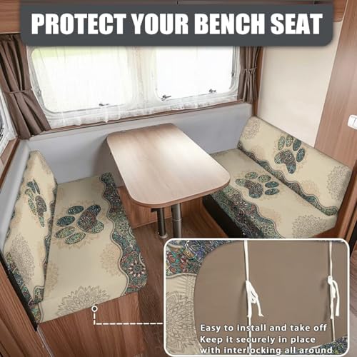 NDISTIN Boho Dog Paw RV Dinette Cushion Covers 2 Sets Anti-Slip Rv Seat Covers Dinette Booth Cushions Washable Couch Cover Replacement for 2 Cushion Sofa Bed, Easy to Install - color: Boho Dog Paw