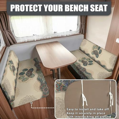 NDISTIN Boho Dog Paw RV Dinette Cushion Covers 2 Sets Anti-Slip Rv Seat Covers Dinette Booth Cushions Washable Couch Cover Replacement for 2 Cushion Sofa Bed, Easy to Install - color: Boho Dog Paw