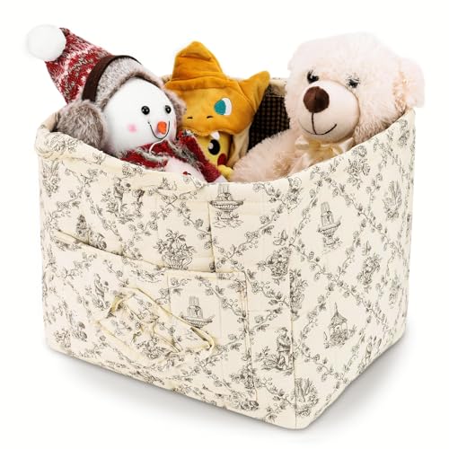 Storage Basket Boho Fabric Large Collapsible Floral Laundry Nursery Hamper Portable Folding Storage for Clothes Toys (Vine-Coffee) - color: Vine-Coffee