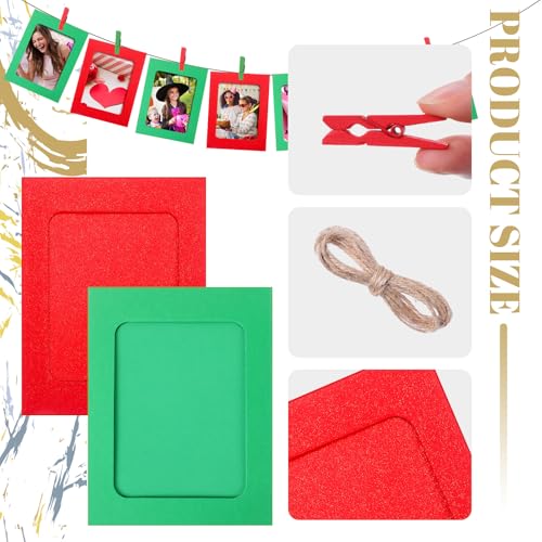 100 Pcs Christmas Paper Photo Frames 4x6 Red and Green Paper Picture Frame with 100 Clip 10 String Kit DIY Hanging Cardboard Photo Holder Christmas Wall Wedding Home Decor - color: Red, Green, style: Classic