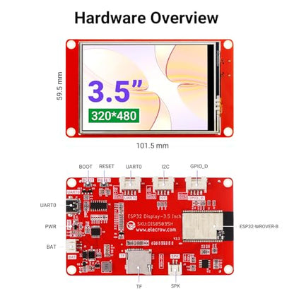 ELECROW ESP32 Display 480x320, 3.5 Inch HMI Touch Screen SPI TFT LCD Touchscreen with Acrylic Case, 32-Bit LX6 Dual-Core Processor, Up to 240MHz, Compatible with Arduino, LVGL, PlatformIO, MicroPython