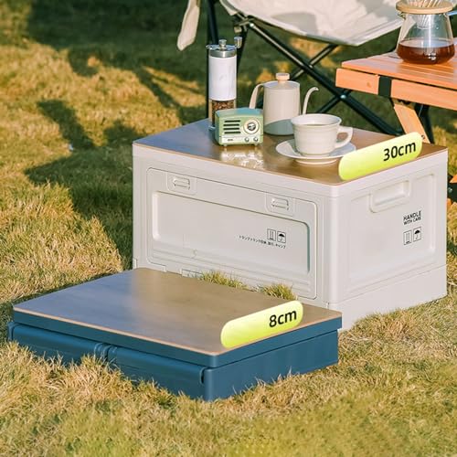 Foldable Closet Box Car Storage Container Camping Folding Storage Box Wood Lid Camping Storage Bin - color: ArmyGreen-50L