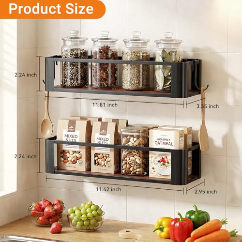 Wall Mounted Spice Rack, Black, 2 Pack | 2 Hooks Included, Screw or Adhesive Installation, For Stove Cabinet Pantry Door, Kitchen and RV Use - size: 2 pack