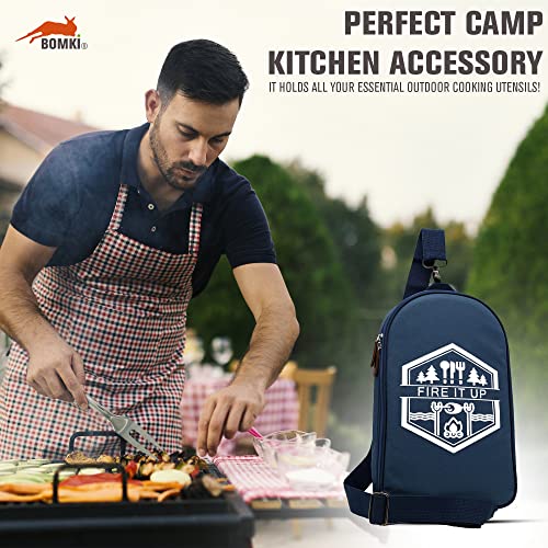 BOMKI Grilling & Camping Cooking Utensils Set - BBQ & Camping Kitchen Set with Case - style: Blue Lite