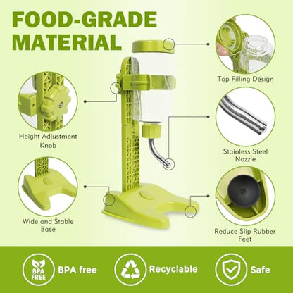VANNON Pet Standing Water Dispenser Top Fill Dog Water Bottle Dispenser with Stand Leakproof Pet Slow Water Bottle for Small Animals, 13oz, BPA Free, Adjustable Height, Green - color: Green