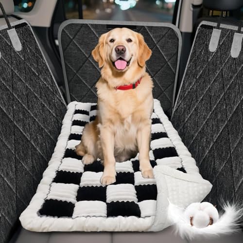 Thickened Dog Bed for Car Back Seat, Upgraded Bottom Non-Slip, Fits Hard Bottom car seat Cover for Dogs, Premium Mixed Color, Dog Car Seat Cover(White-Black) - color: White-Black
