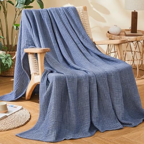 EMME Cotton Muslin Twin XL Blanket Breathable Gauze Soft Lightweight Adults Gifts for Women (Heather Navy, 66"x90") - color: 02 - Navy, size: Twin XL (66" x 90")