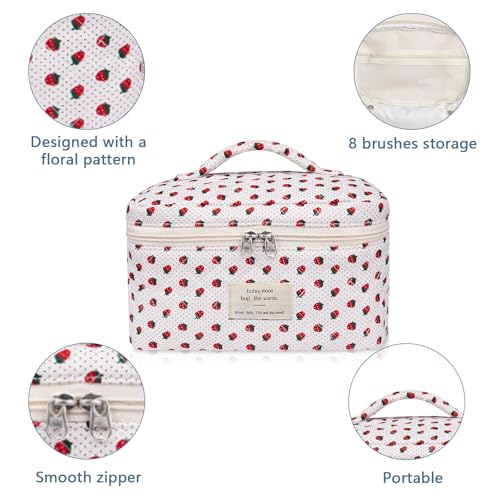 Gosect Large Makeup Bag, Cute Cosmetic Bag for Women Girls, Floral Coquette Aesthetic Toiletry Bag, Travel Make Up Organizer Bag (Strawberry) - color: 038Strawberry