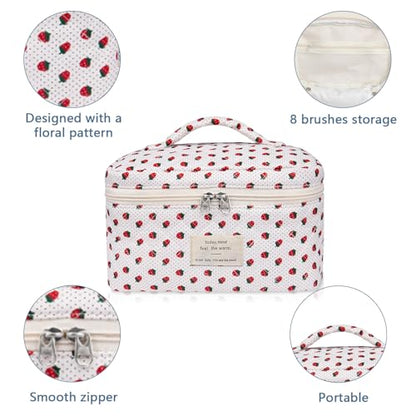 Gosect Large Makeup Bag, Cute Cosmetic Bag for Women Girls, Floral Coquette Aesthetic Toiletry Bag, Travel Make Up Organizer Bag (Strawberry) - color: 038Strawberry