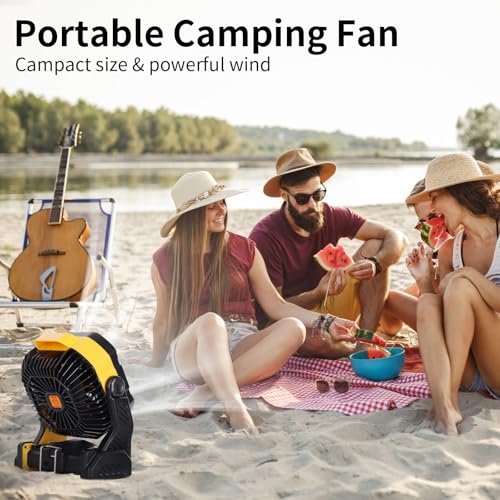 WESTTREE 20000mAh Camping Fan with LED Lantern USB Tpye C Rechargeable Battery Operated Outdoor Tent Fan with Light & Hook, 270° Pivot 4 Speeds, Personal USB Desk Fan for Camping Yellow X26A - color: X26A Yellow