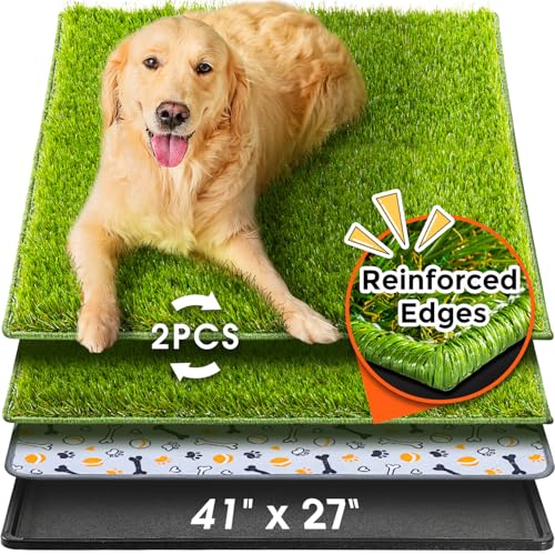 Hompet Dog Grass Pad with Tray Large, 41"x27", 2 Reusable Artificial Turf for Dogs Potty, Waterproof Non-Slip Washable Pee Pads, Quickly Absorbency Portable Dog Litter Box for Indoor/Outdoor Use - color: Black, size: 41 x 27"