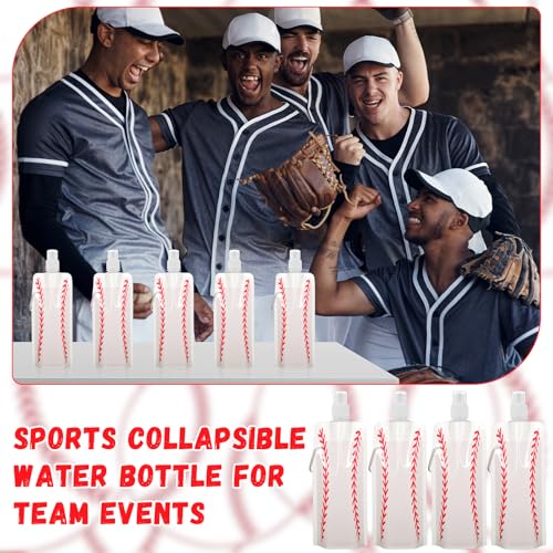 LemonRoad 24 Pack Baseball Collapsible Water Bottles Bulk 16 oz Baseball Foldable Water Bottles with Carabiner Reusable Drinking Leak Proof Container Bags for Sports Party Biking Hiking Travel Outdoor