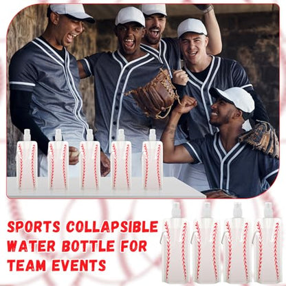 LemonRoad 24 Pack Baseball Collapsible Water Bottles Bulk 16 oz Baseball Foldable Water Bottles with Carabiner Reusable Drinking Leak Proof Container Bags for Sports Party Biking Hiking Travel Outdoor