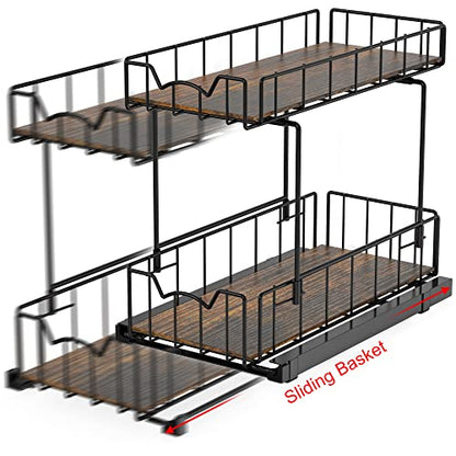 Simple Houseware 2-Tier Spice Rack Slide Out Wire Basket Drawer Organizer, Black - color: Black