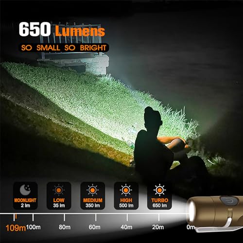 S15 Keychain Flashlight- Super Bright 650 High Lumens,UCB C Rechargeable EDC Pocket Flashlight,Mini Flashlight-Light with Magnetic Suitable for Hiking, Emergency (Brown) - color: Brown