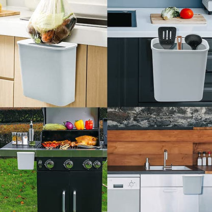 Skyflame Magnetic Hanging Trash Can, 2.1 Gallon Plastic Garbage Container, Multi-Function Grill Hanging BBQ Utensils Organizer Holder, Use for Kitchen/Bedroom/Bathroom/Camping/Grills - color: Gray