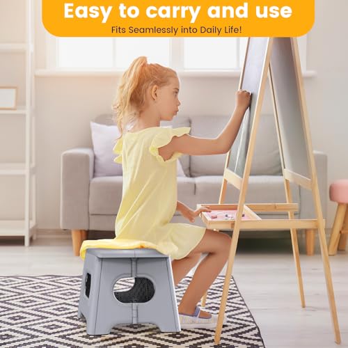 HBTower Folding Step Stool 9 Inch - Holds 600 lb, Non-Slip Surface & Carry Handle - Sturdy Step Stool for Kids, Toddlers & Adults - Compact Foldable Foot Stool for Kitchen, Bathroom, Bedroom(White) - color: White