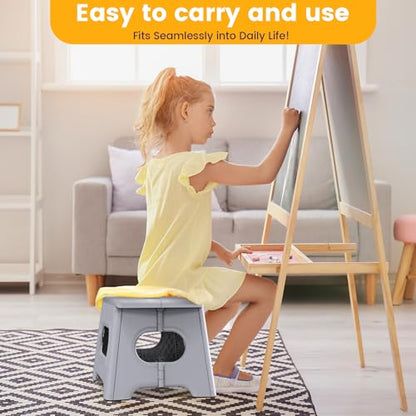HBTower Folding Step Stool 9 Inch - Holds 600 lb, Non-Slip Surface & Carry Handle - Sturdy Step Stool for Kids, Toddlers & Adults - Compact Foldable Foot Stool for Kitchen, Bathroom, Bedroom(White) - color: White