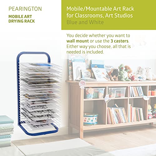 Pearington 25-Shelf Mobile/Wall Mountable Art Drying Rack for Art Studios & Classrooms, 13" D x 17.5" W x 39.4" H, Blue/White - color: Blue, size: 25 Shelves