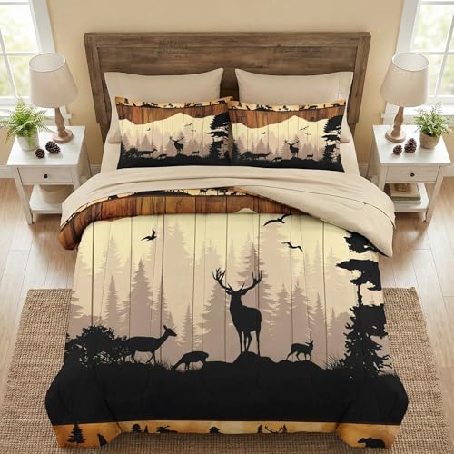 Nesker 7 Pcs Comforter Set Full Size, Fog Woodland Deer Bedding Set for Kids and Adults, Farmhouse Wildlife Bed Sheet Sets with Fitted Sheet 2 Pillowcases & 2 Shams - color: Animal, size: Full