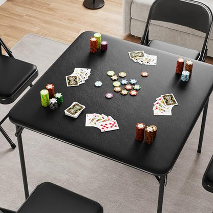 GarveeHome 33.6 in Folding Card Table, Portable Square Folding Table with PU Leather Soft Cushion, Foldable Table Suitable for Dining Room, Living Room, Office, Camping - color: Black