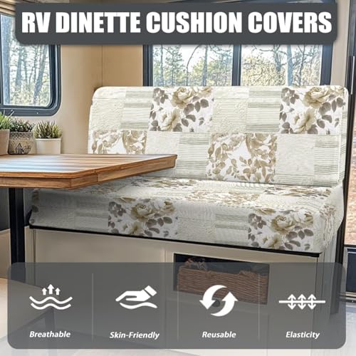 RV Dinette Cushion Covers - Dustproof Camper Sofa Replacement Couch Cushion Slipcovers with Floral Grid for Travel Trailer Couch - color: Floral Grid