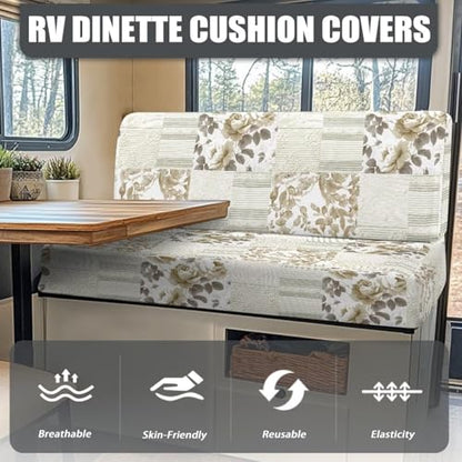 RV Dinette Cushion Covers - Dustproof Camper Sofa Replacement Couch Cushion Slipcovers with Floral Grid for Travel Trailer Couch - color: Floral Grid