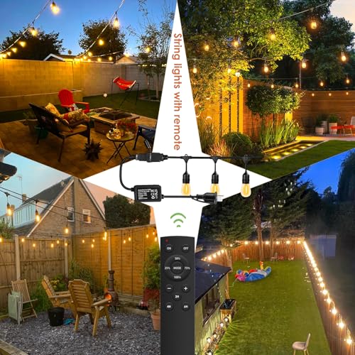 1-Pack 150 ft Outdoor String Lights with Remote Patio Lights Weatherproof, 45+3 Spare S14 Shatterproof Warm 2200K Bulbs, 3 Lighting Modes&Dimmable&Timer - size: 150FT