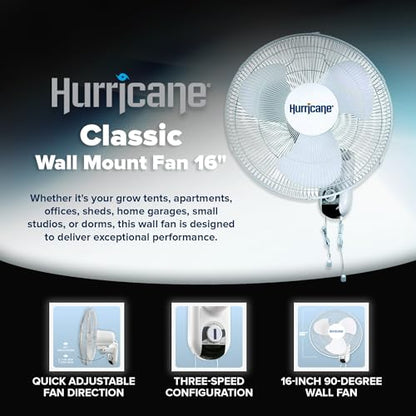 Hurricane Classic 4 Pack Oscillating Wall Mount Fan w/ 3 Quite Speeds, White, 16" - Corded Electric Air Cooling Unit w/Pull Cord Controls for Home, Grow Tents, Offices, Sheds, Studios, Garages, Dorms - style: Modern