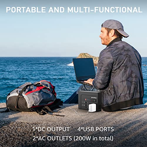 powkey 200W Portable Power Bank with AC Outlet, 146Wh Rechargeable Backup Lithium Battery, 110V Pure Sine Wave AC Outlet for Outdoor RV Trip Travel Home Office Emergency - color: Black