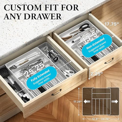 Simple Houseware Expandable Kitchen Drawer Flatware Organizer, Gray/White - color: Gray/White