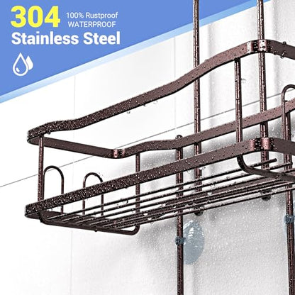 Aitatty Hanging Shower Caddy Bathroom Organizer: Rustproof Shower Shelf Racks Over Shower Head - No Drilling Inside Bath Shower Rack Shelves Over Showerhead for Shampoo with Soap Holder Bronze - color: Bronze